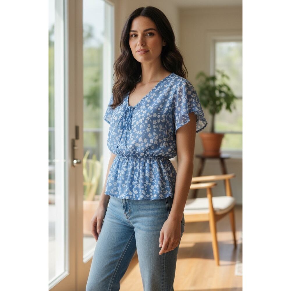 Blue Floral Shirt By Kaileigh Size Small - Picture 5 of 5